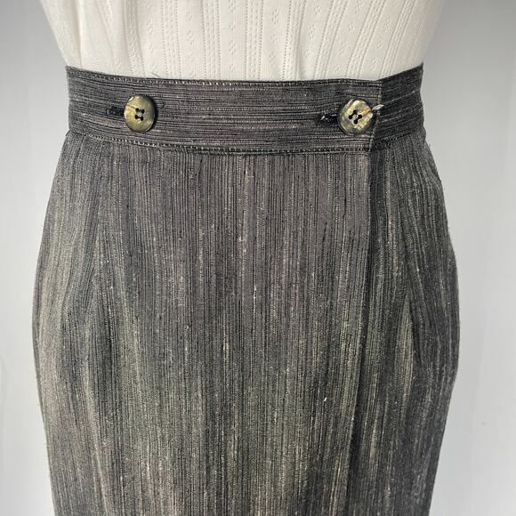 Vintage Pencil Skirt Size 8 Gray Midi Button Preppy Academia Minimalist 80s 90s - Picture 3 of 14
